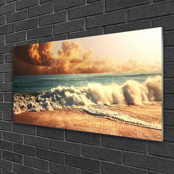 Quadro di vetro Oceano Spiaggia Onde Paesaggio 100x50 cm 2 appendini