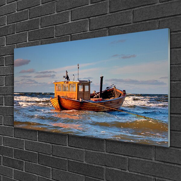 Quadro vetro Barca Mare Paesaggio 100x50 cm 2 appendini