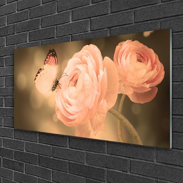 Quadro su vetro Farfalla Rose Natura 100x50 cm 2 appendini