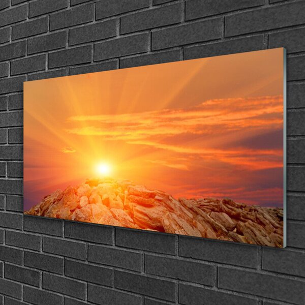 Quadro vetro Sole Cielo Montagna Paesaggio 100x50 cm 2 appendini