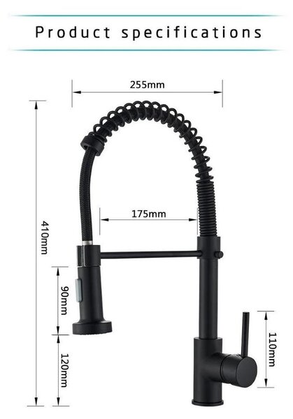 Miscelatore per lavello da cucina - Miscelatore estraibile - 2 tipi di getto - Miscelatore termostatico per acqua calda e fredda - Bocchetta flessibile con movimento oscillante - Monocomando - Nero opaco