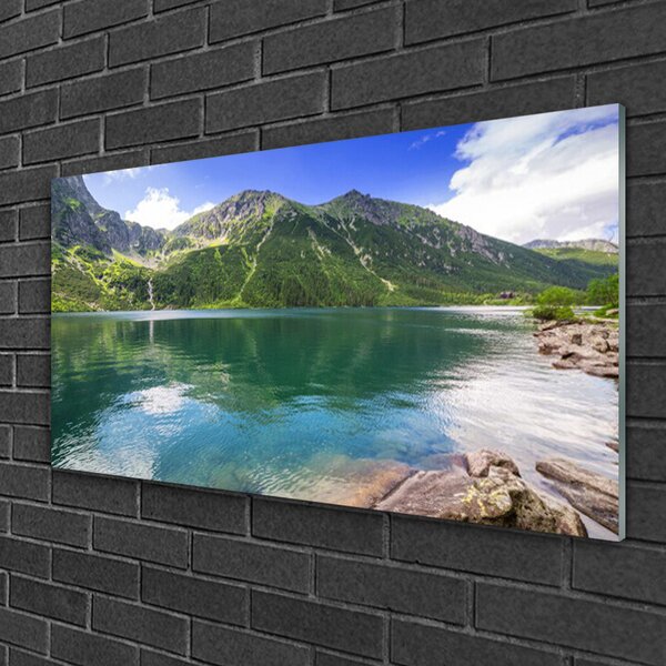 Quadro vetro Paesaggio del lago di montagna 100x50 cm 2 appendini