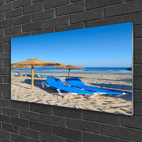 Quadro di vetro Spiaggia Mare Paesaggio 100x50 cm 2 appendini