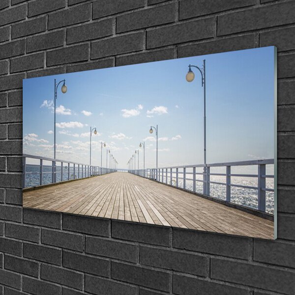 Quadro in vetro Molo Mare Architettura 100x50 cm 2 appendini