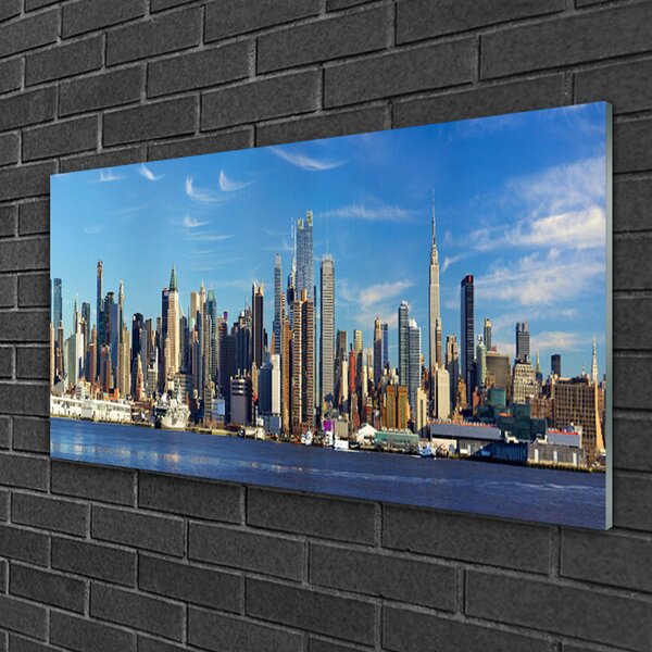Quadro vetro Città Grattacieli Case 100x50 cm 2 appendini