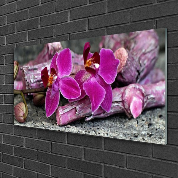 Quadro in vetro Legno Fiori Pianta Natura 100x50 cm 2 appendini