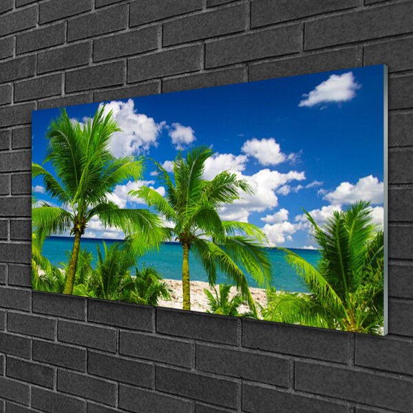 Quadro in vetro Mare Palme Paesaggio 100x50 cm 2 appendini