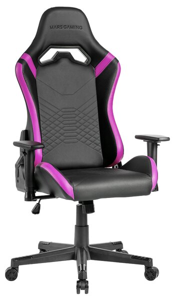 Mars Gaming MGC-Pro, sedia da gioco professionale, superficie in Finto cuoio, braccioli 2D e schienale regolabile a 135°, supporto lombare e cervicale soft-touch, rotelle XL e pistone a gas di classe 4, viola