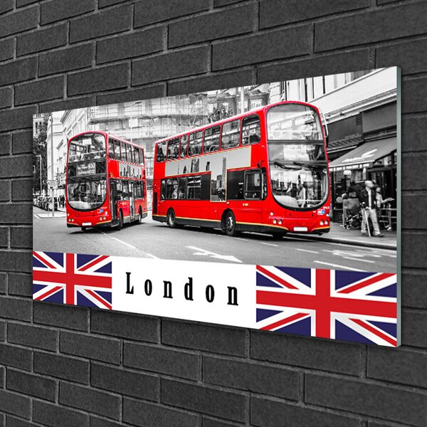 Quadro in vetro Arte dell'autobus a Londra 100x50 cm 2 appendini