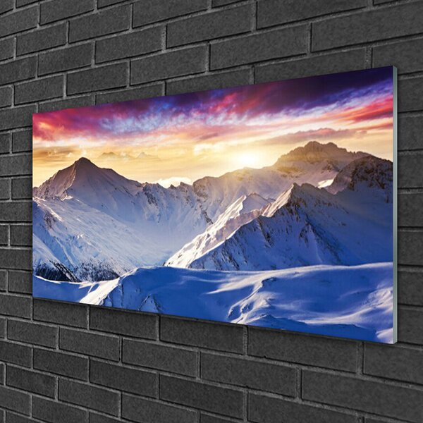 Quadro in vetro Montagne Neve Paesaggio 100x50 cm 2 appendini