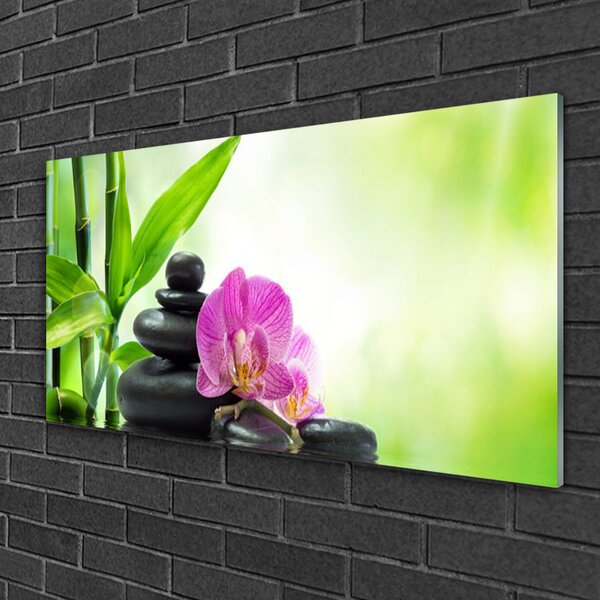 Quadro su vetro Grafica a foglie di bambù 100x50 cm 2 appendini