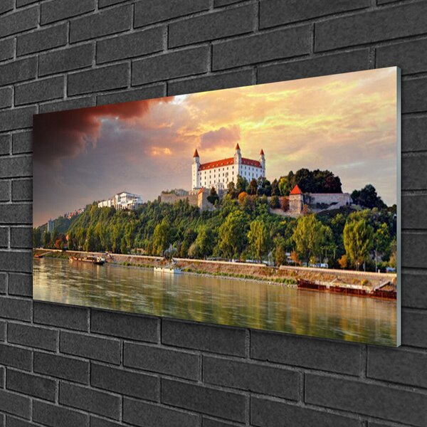Quadro in vetro Paesaggio del lago della città 100x50 cm 2 appendini