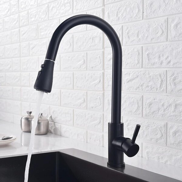 Miscelatore per cucina – Rubinetto estraibile per cucina – Miscelatore monocomando con acqua calda/fredda – Girevole a 360° – Montaggio con un foro – Finitura nera opaca