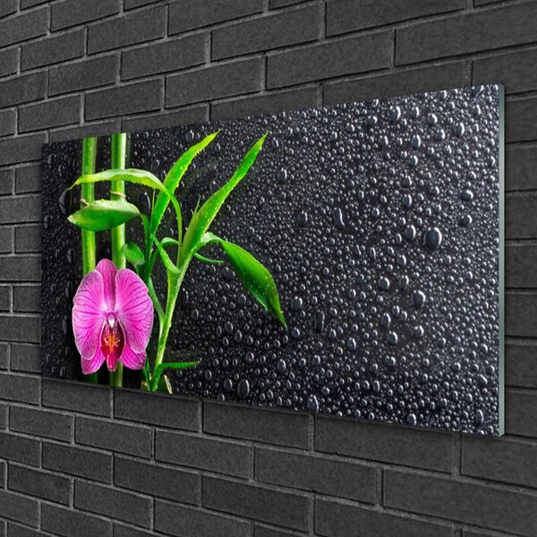 Quadro di vetro Gocce di fiori di bambù 100x50 cm 2 appendini