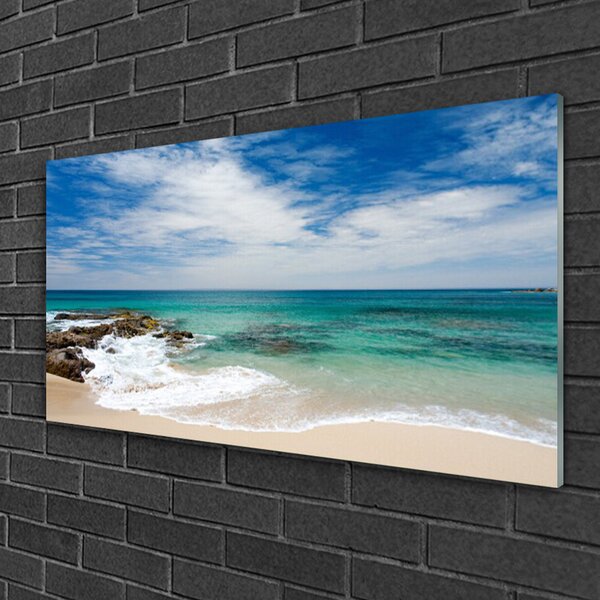 Quadro di vetro Spiaggia Mare Paesaggio 100x50 cm 2 appendini