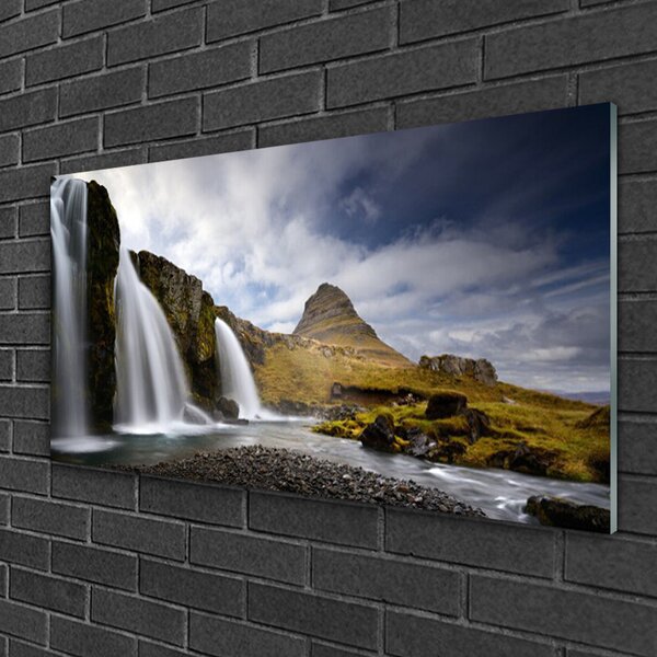 Quadro vetro Cascata Paesaggio montano 100x50 cm 2 appendini