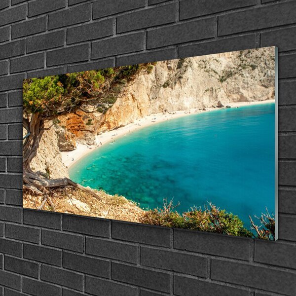 Quadro in vetro Spiaggia di Bay Sea Rocks 100x50 cm 2 appendini