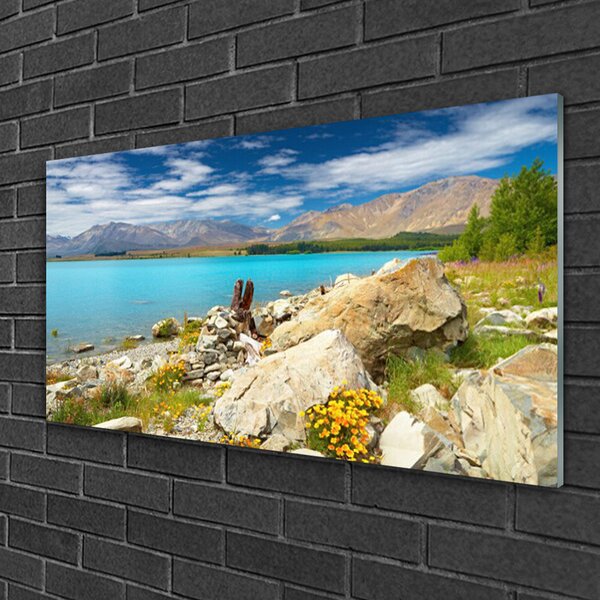 Quadro di vetro Paesaggio del mare di rocce 100x50 cm 2 appendini