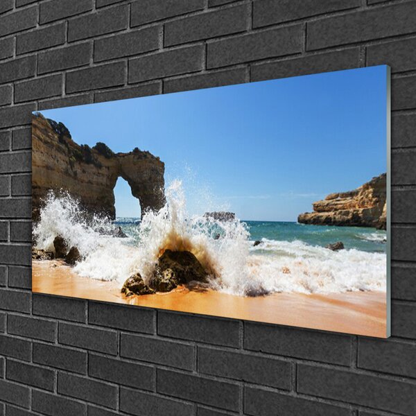 Quadro in vetro Spiaggia mare onde paesaggio 100x50 cm 2 appendini