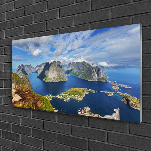 Quadro di vetro Montagne Mare Baia Paesaggio 100x50 cm 2 appendini