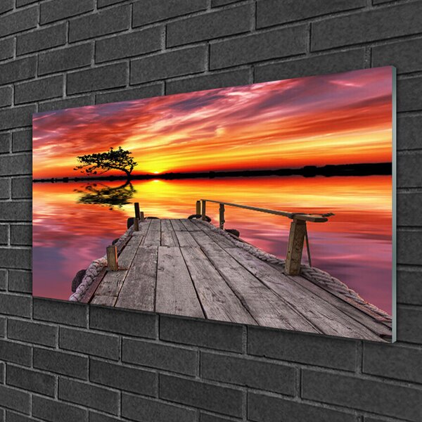 Quadro in vetro Molo Lago Architettura 100x50 cm 2 appendini