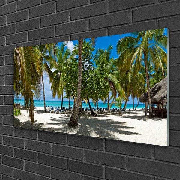 Quadro in vetro Spiaggia Palme Paesaggio 100x50 cm 2 appendini