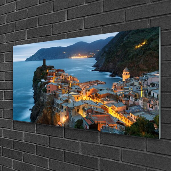 Quadro vetro Città di mare Montagne Paesaggio 100x50 cm 2 appendini
