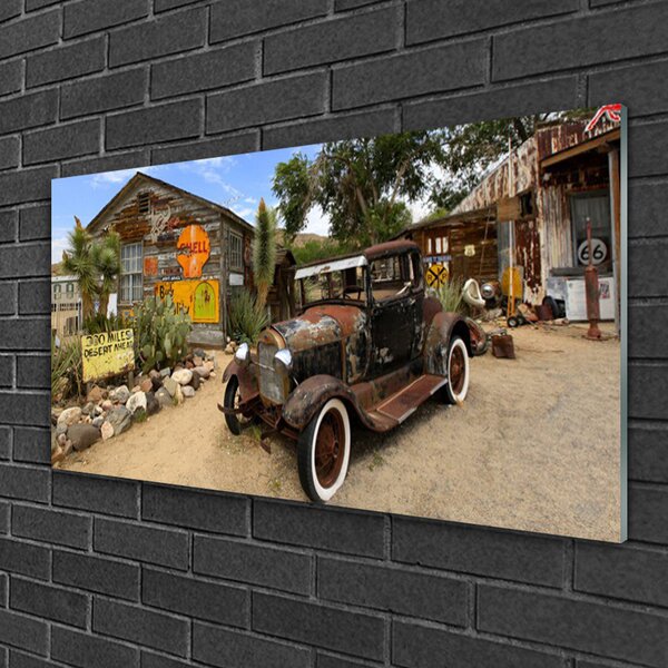 Quadro vetro Architettura delle auto d'epoca 100x50 cm 2 appendini