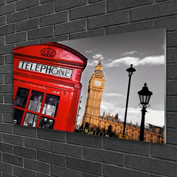 Quadro in vetro Casella telefonica di Londra 100x50 cm 2 appendini