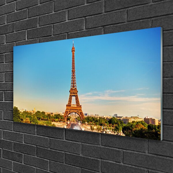Quadro in vetro Torre Eiffel Parigi Città 100x50 cm 2 appendini