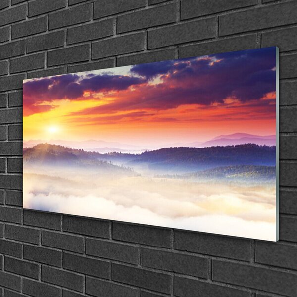 Quadro in vetro Paesaggio del sole di montagna 100x50 cm 2 appendini