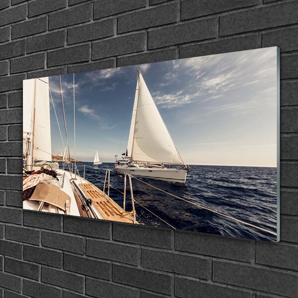 Quadro di vetro Barche Mare Paesaggio 100x50 cm 2 appendini