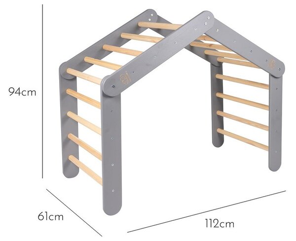Pikler triangolo montessori grigio in pino massiccio 61x112x94 cm Montessori – Meowbaby