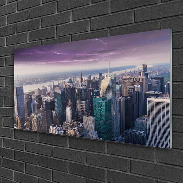 Quadro su vetro Città Grattacieli Case 100x50 cm 2 appendini
