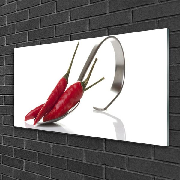 Quadro in vetro Cucina del Cucchiaio al Peperoncino 100x50 cm 2 appendini
