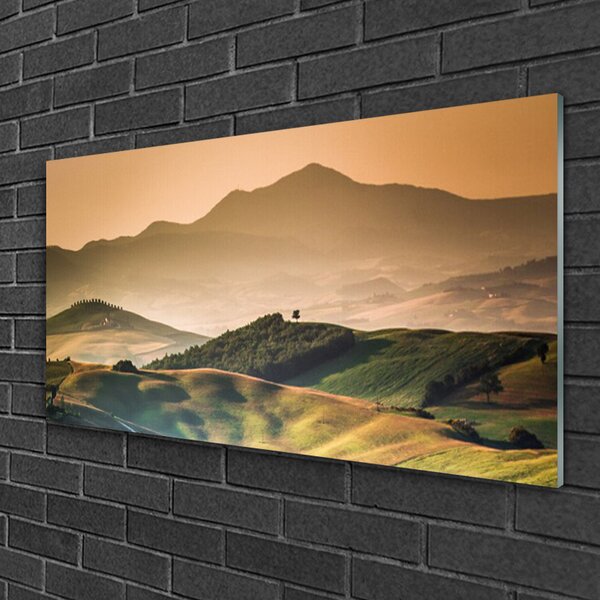 Quadro su vetro Montagne Campo Paesaggio 100x50 cm 2 appendini
