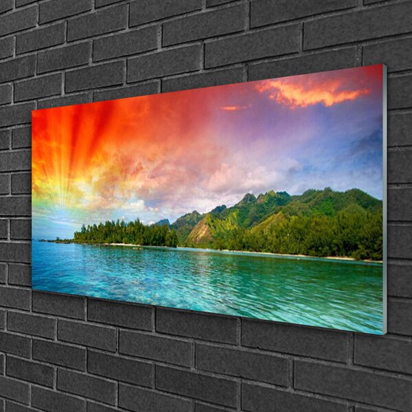 Quadro in vetro Mare Foresta Cielo Paesaggio 100x50 cm 2 appendini