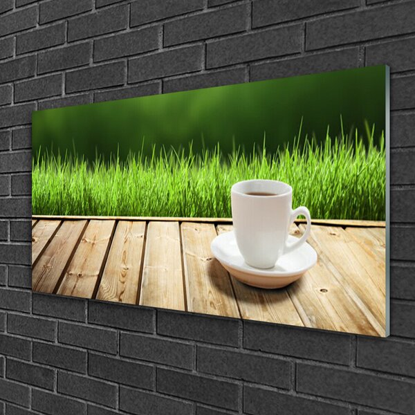 Quadro di vetro Erba Natura Tazza Legno 100x50 cm 2 appendini