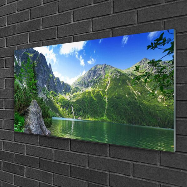 Quadro vetro Lago di montagna Natura 100x50 cm 2 appendini