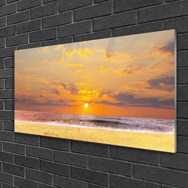 Quadro di vetro Mare spiaggia sole paesaggio 100x50 cm 2 appendini