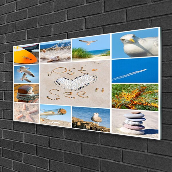 Quadro in vetro Ocean Beach Gabbiani Paesaggio 100x50 cm 2 appendini