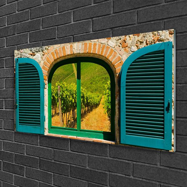 Quadro in vetro Paesaggio del campo di finestre 100x50 cm 2 appendini