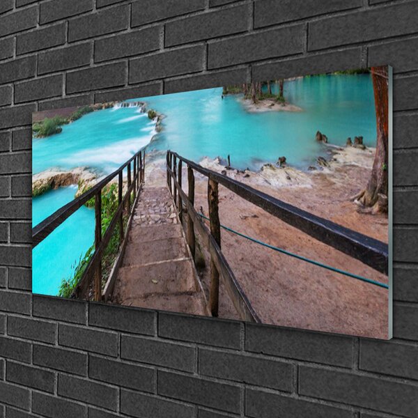 Quadro vetro Scale Lago Architettura 100x50 cm 2 appendini