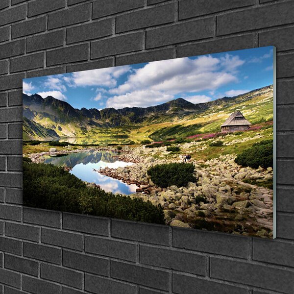 Quadro in vetro Paesaggio del lago di montagna 100x50 cm 2 appendini