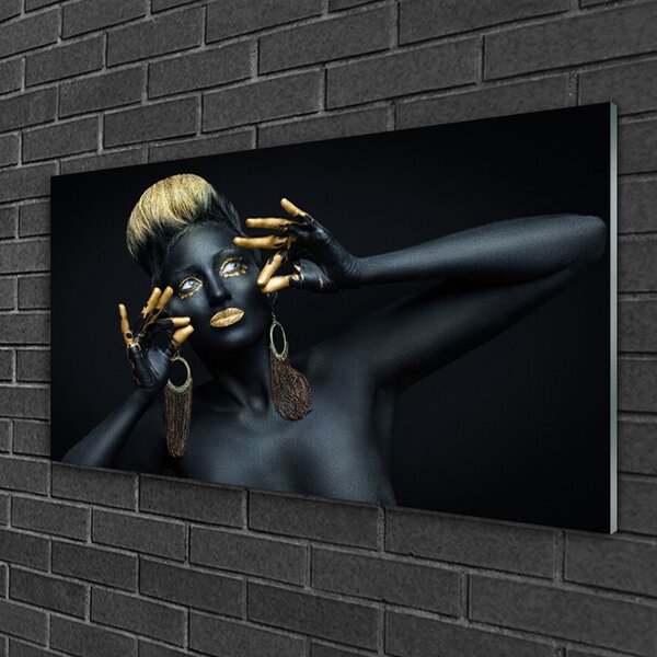 Quadro in vetro Donna dipinge l'uomo 100x50 cm 2 appendini