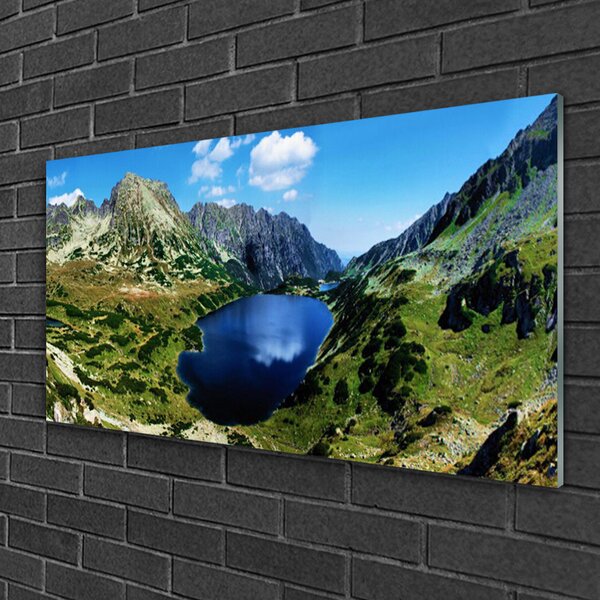 Quadro vetro Paesaggio del lago di montagna 100x50 cm 2 appendini