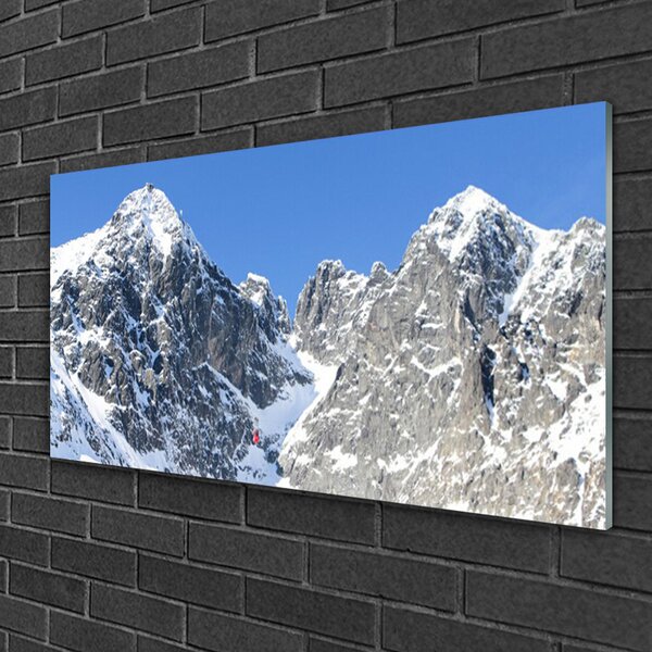 Quadro su vetro Paesaggio di montagna innevato 100x50 cm 2 appendini