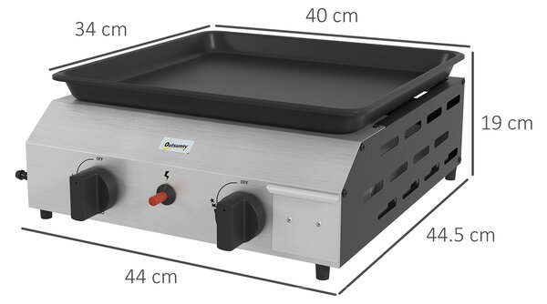 Outsunny Piastra Barbecue a Gas con 2 Bruciatori, Potenza 4.8kw, Argento|Aosom