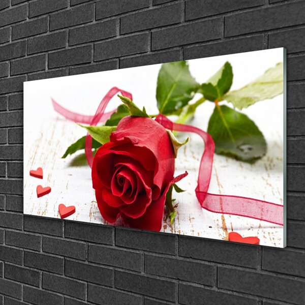 Quadro vetro Fiore di rosa pianta naturale 100x50 cm 2 appendini