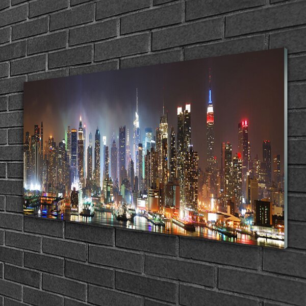 Quadro vetro Città Grattacieli Case 100x50 cm 2 appendini